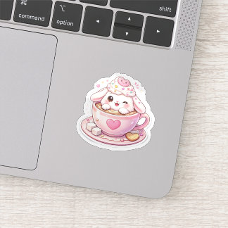 Lapin Mignon dans Tasse de Café Autocollant Kawaii
