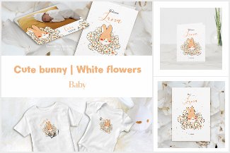 Lapin mignon et fleur blanche
