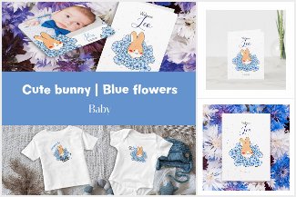 Lapin mignon et fleur bleue