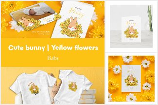Lapin mignon et fleur jaune