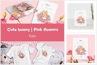 Lapin mignon et fleur rose