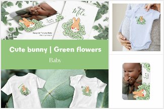 Lapin mignon et fleur verte