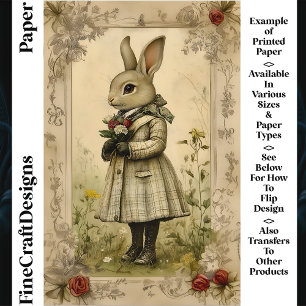 Lapin Mignon Habillé, Fleurs CK3 Papier pour Carte