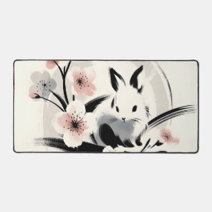 Lapin minimaliste Zen à l'encre et fleurs de ceris