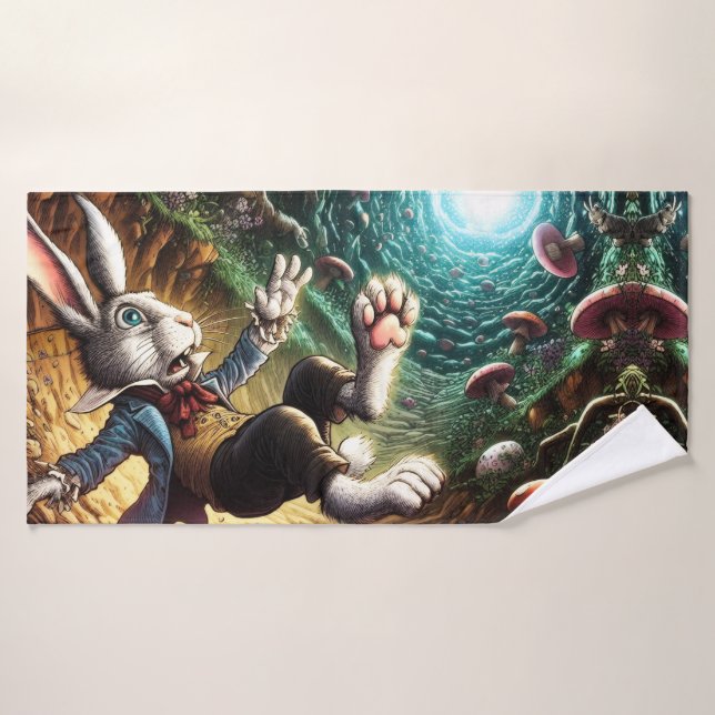 Lapin Panique Tombant Dans Le Trou Du Lapin (Serviette de bain)