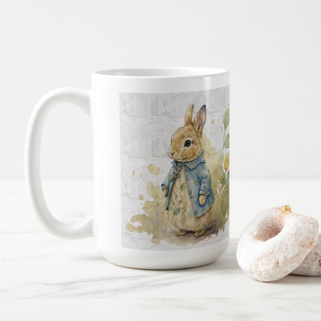 lapin pierre vintage avec fleurs Café Mug (Avec donut)
