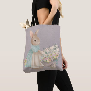 lapin pierre vintage avec sac fourre-tout de fleur