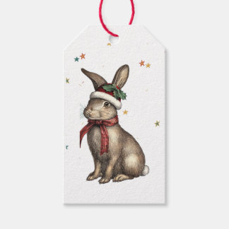 LAPIN RÉTRO AVEC ÉTIQUETTE CADEAU CHAPEAU PÈRE NOË