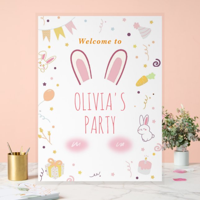 Lapin rose Affiche de bienvenue d'anniversaire Lap (Mariage)