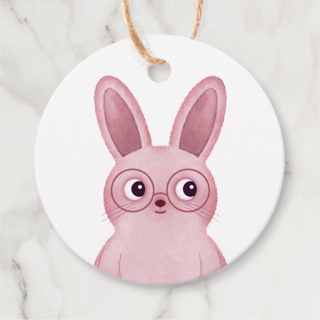 Lapin rose avec étiquette de lunettes pour fêtes d (Devant)