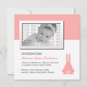 Lapin rose Faire-part de naissance