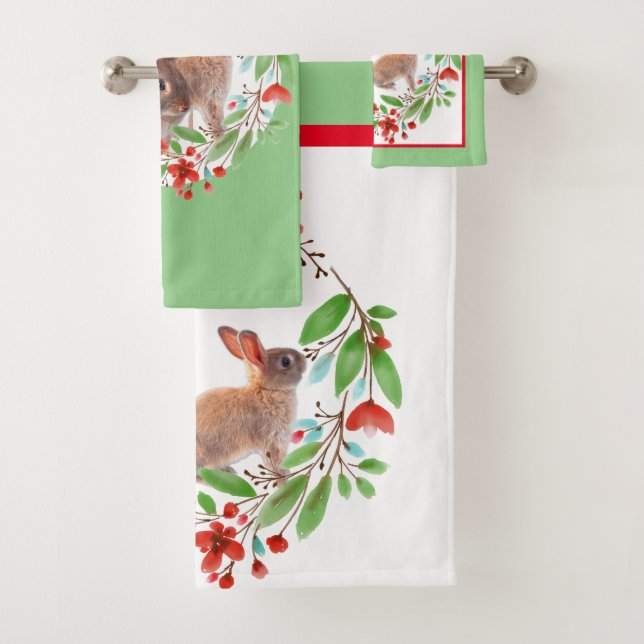 Lapin sauvage et couronne florale rouge (En situation)