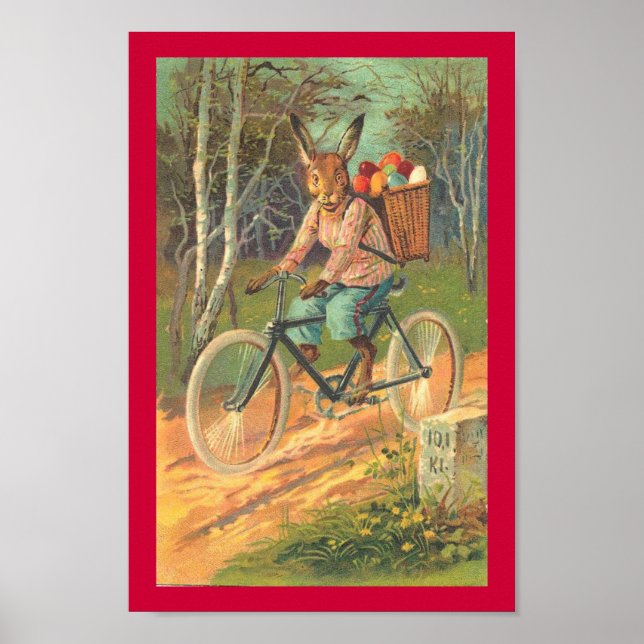 Lapin sur son vélo livrant des oeufs Poster (Devant)