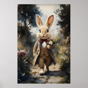 Lapin Victorien Dans Une Impression De Bouquet De