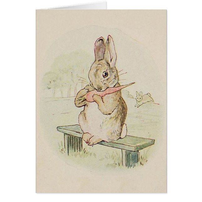 LAPIN VINTAGE MANGEANT UNE CAROTTE, CADEAU MIGNON (Devant)