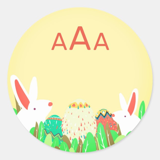 LAPINS DE PÂQUES AUTOCOLLANT ROND MONOGRAMME PERSO (Devant)