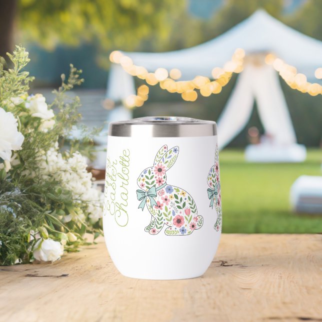 Lapins de Pâques aux fleurs sauvages roses et bleu (Mariage (pivoté))