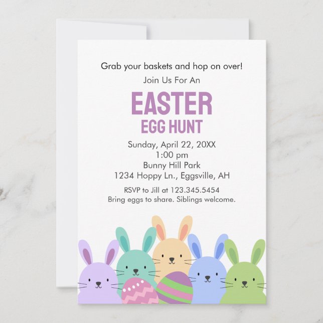 Lapins de Pâques et Invitation à la chasse aux œuf (Devant)
