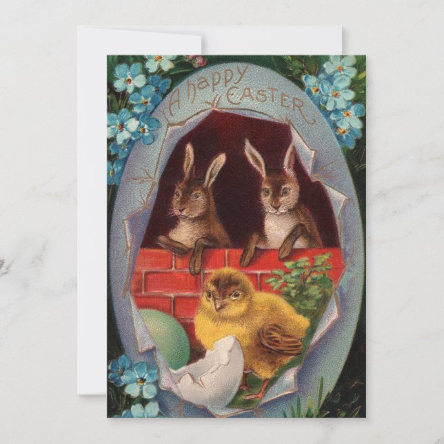 Lapins de Pâques et Invitation Vintage Poussin (Devant)