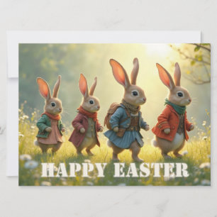 Lapins de Pâques mignons marchant dans une prairie