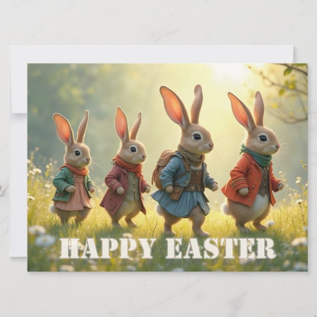 Lapins de Pâques mignons marchant dans une prairie (Devant)