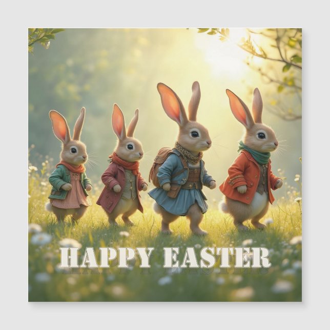 Lapins de Pâques mignons marchant dans une prairie (Devant)