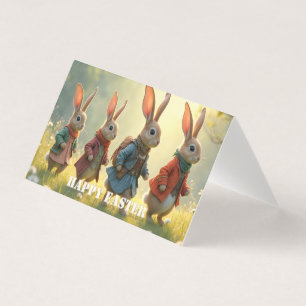 Lapins de Pâques mignons marchant dans une prairie