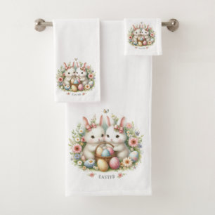Lapins de Pâques, oeufs et fleurs