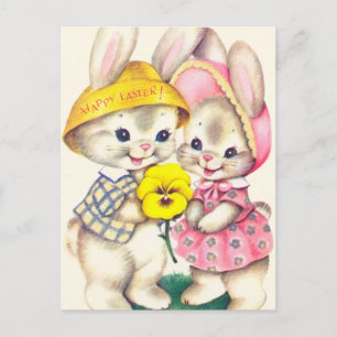 lapins de Pâques rétro vintage carte de vacances d