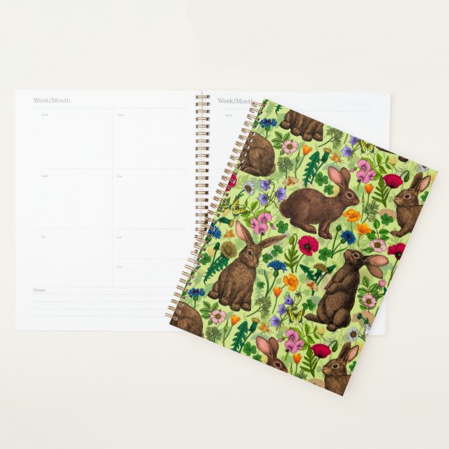 Lapins et fleurs sauvages sur le vert miel (Devant avec enveloppe)