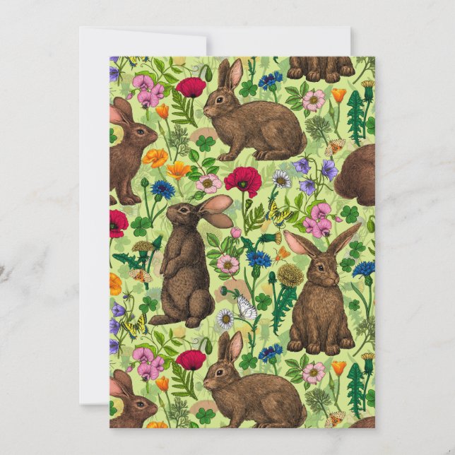 Lapins et fleurs sauvages sur le vert miel (Devant)