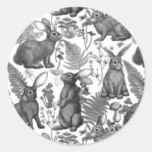Lapins et flore boisée 2 Sticker rond classique