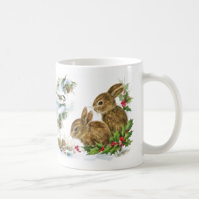 Lapins et oiseaux d'hiver dans la tasse de Noël de (Droite)