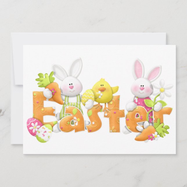 Lapins et poussins de Pâques carte plate (Devant)