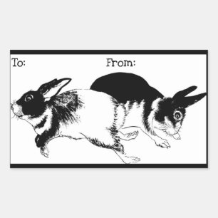 Lapins noirs et blancs jouant, étiquette cadeau St