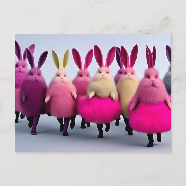 Lapins roses drôles en carte postale d'art générée (Devant)