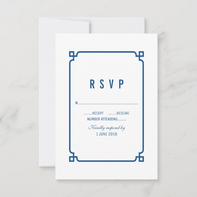Lapis Blue Deco Chic Wedding RSVP (Devant)