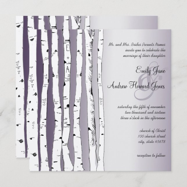 Lapis Purple Birch Tree Invitations de mariage (Devant / Derrière)