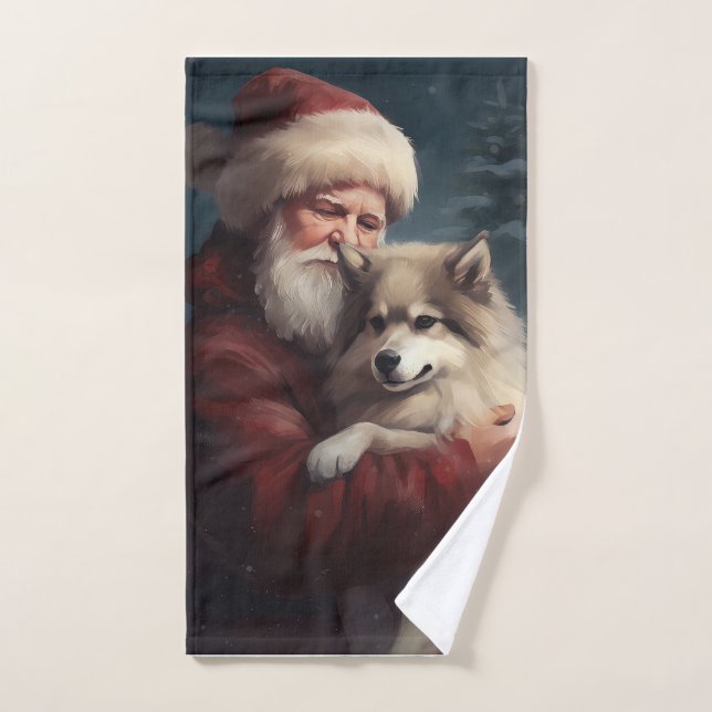 Lapphund finlandais Noël festif du Père Noël (Serviette à main)