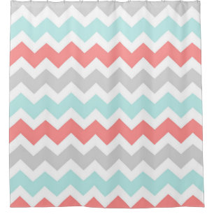 L'Aqua de corail Chevron gris barre le rideau en