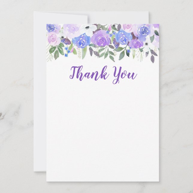 L'aquarelle pourpre de Merci fleurit la carte (Devant)