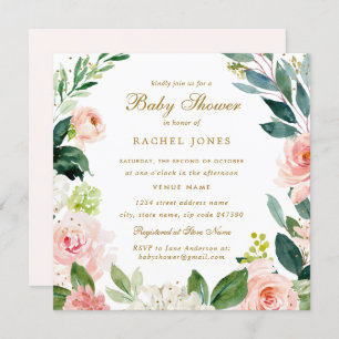 L'aquarelle rougissent invitation floral de baby