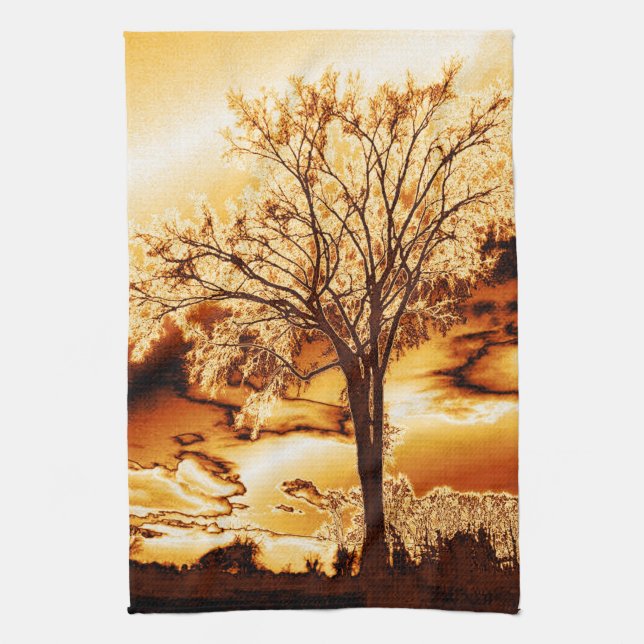 L'arbre dans la serviette de cuisine en or moulé (Vertical)