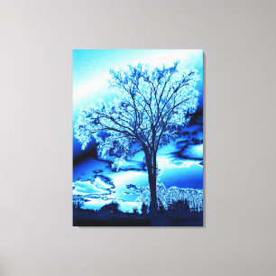 L'arbre en bleu glacé sur toile