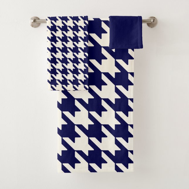 Large Houndstooth Motif Navy Bleu et Blanc (En situation)