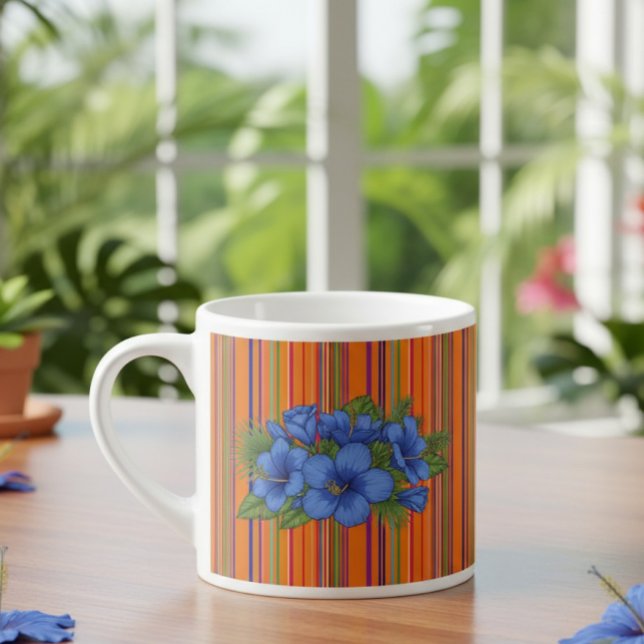 Large Tropical Style Coffee Mug with Blue Floral (Créateur téléchargé)