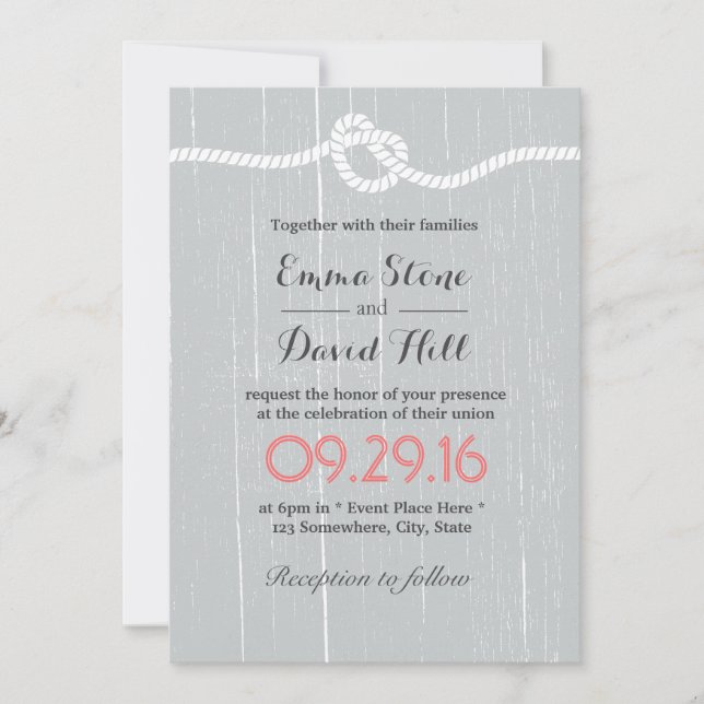 L'argent rustique nouer les invitations de mariage (Devant)