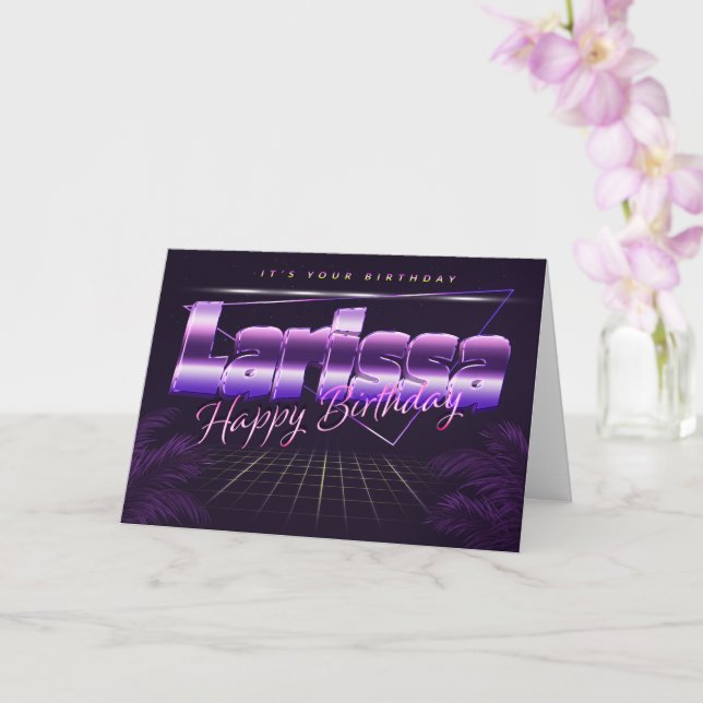 Larissa Nom Prénom carte rétro lilas Anniversaire (Orchidée)