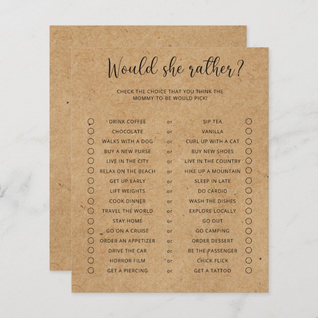 L'artisanat Plutôt minimaliste Baby shower Jeu (Devant / Derrière)