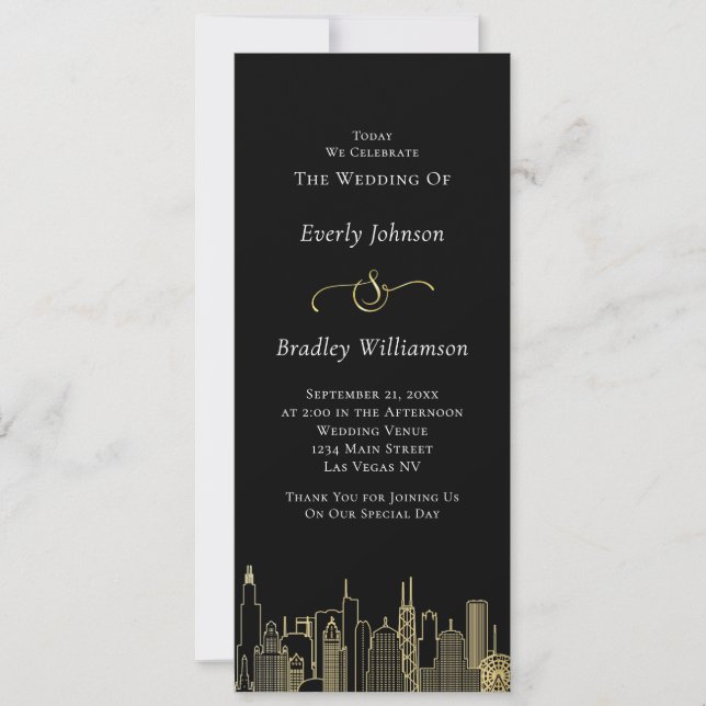 Las Vegas Black Gold White Skyline Wedding Program (Devant)
